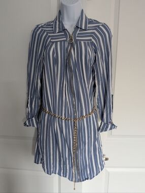 Guess Los Angeles Striped Zip Front Dress w/ Chain Belt Fits Medium